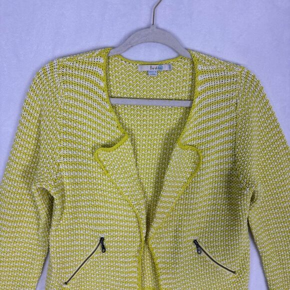 Boden Yellow & White Striped Knit 100% Cotton Open Blazer Jacket Size US 10 - Picture 2 of 12